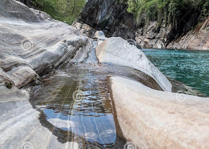 Lavertezzo Roman Bridge Ponte Dei Salti Old Roman Bridge Blue Sky Cold Water Verzasca ... photo