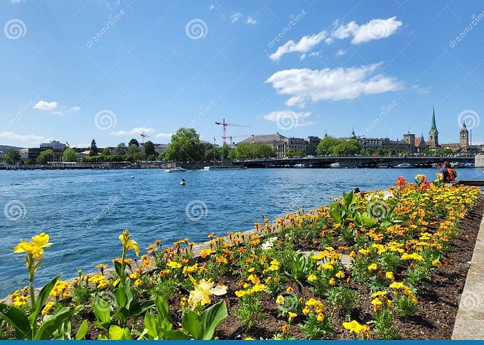 Bellevueplatz Scenic Summer Afternoon View in Bellevueplatz in Zurich. Editorial ... photo