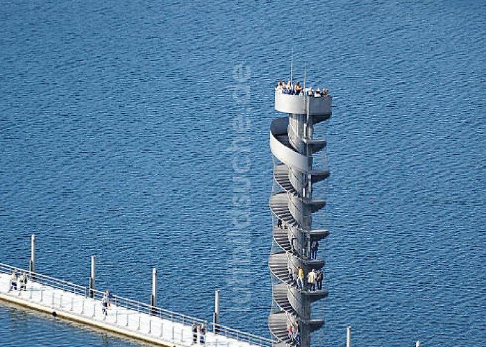Pegelturm & Seebrücke Bitterfeld von oben - Blick auf das Wahrzeichen der Goitzsche, der ... photo