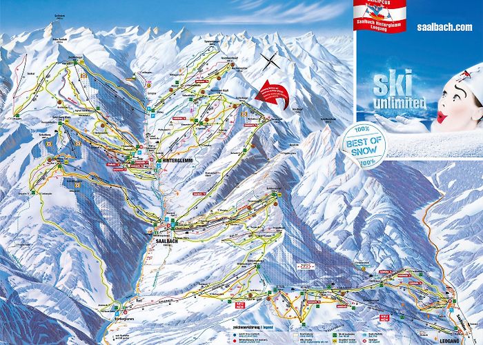 Steinbergbahn I Large detailed piste map of Hinterglemm, Leogang, Saalbach - 2014 ... photo