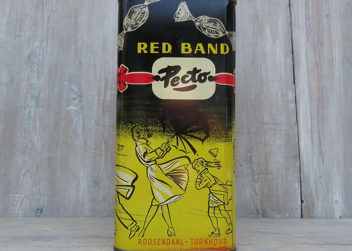 Red Band Vintage TIN Metal Candy BOX by Red Band Pecto 1960s Dutch ... photo