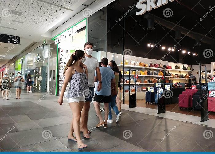 Aqua Portimao Shopping Center Portimao, Portugal - July 11, 2020: People Shopping Wearing ... photo