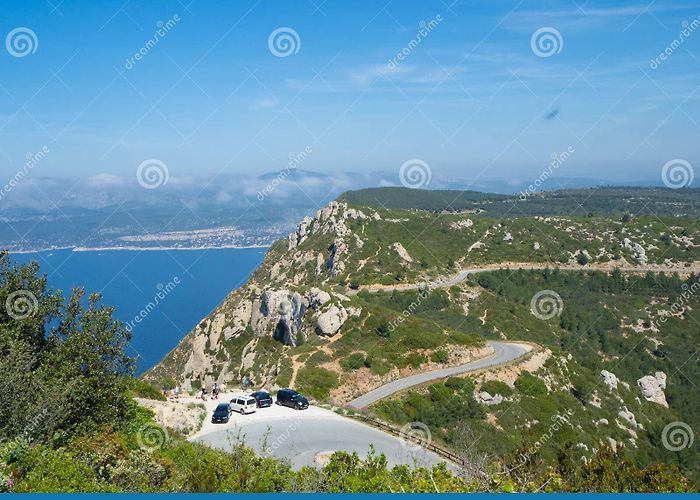Cap Canaille Calanques, France - May 18th 2022: View from Cap Canaille Over the ... photo