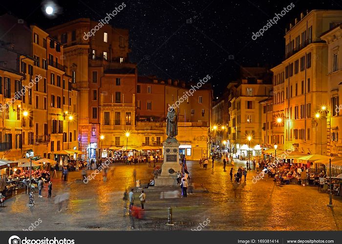Campo de' Fiori Campo dei Fiori at night with the monument to philosopher Giordano ... photo