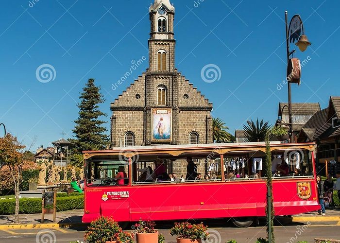 Saint Peter's Church Saint Peter`s Church and Popular Red Trolley Bus Fumacinha in the ... photo